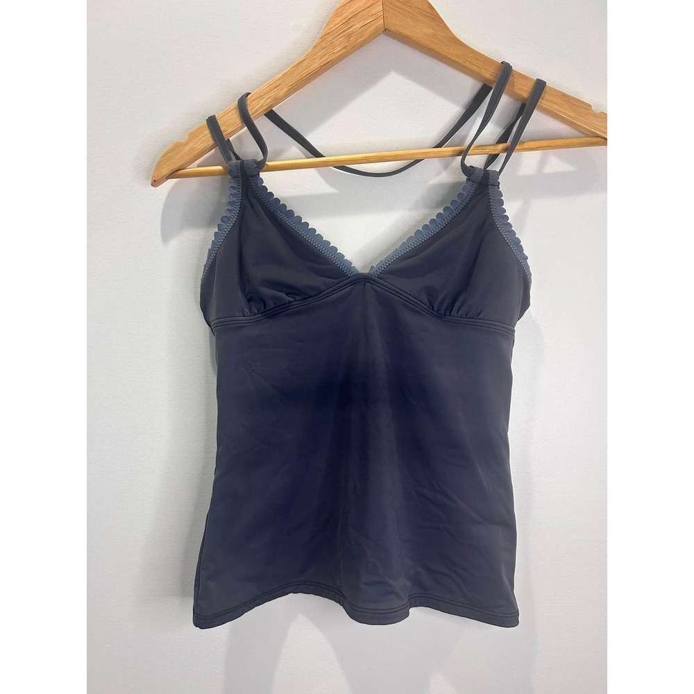Athleta Tankini Swim Top Womens XXS Gray Scalloped Trim Adjustable Straps 983885